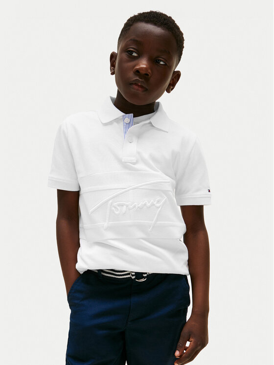 Chłopięce Polo Tommy Hilfiger, Rozmiar 12Y, Białe, Flag KB0KB09714