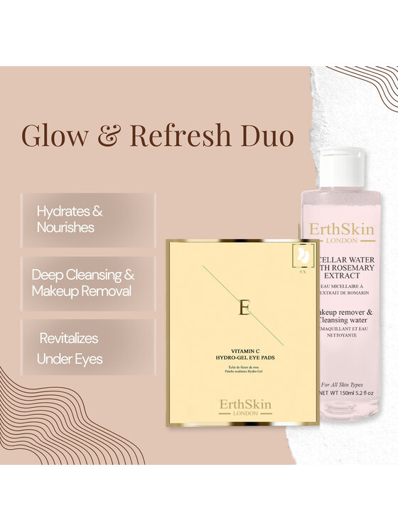 Erthskin London Erthskin London Hydrożelowe płatki pod oczy z witaminą C + woda micelarna z ekstraktem z rozmarynu Płyn micelarny