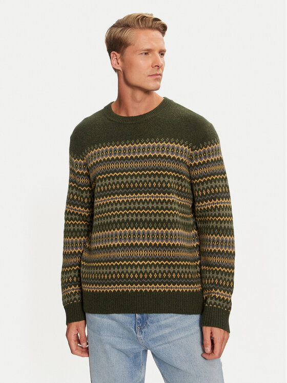 Wrangler Sveter Fairisle 112357294 Zelená Relaxed Fit