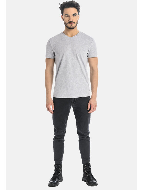 Teyli Teyli T-Shirt męski bawełniany Dany Szary Classic Fit
