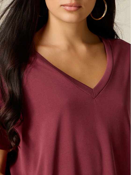 Oltre Oltre T-Shirt G304J104765N036 Bordowy Regular Fit