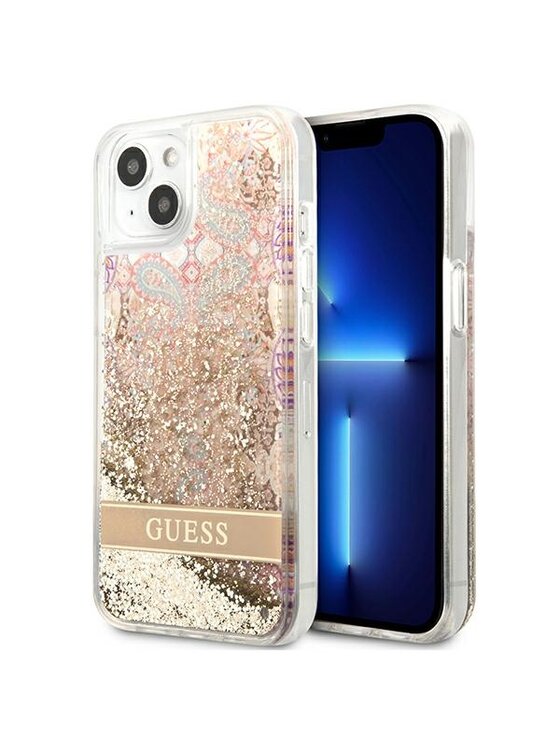 Guess Guess Etui na telefon Liquid Glitter Paisley Złoty