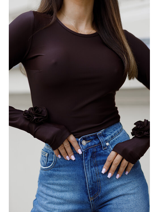 LilaLou LilaLou Bluzka Amber Brązowy Slim Fit