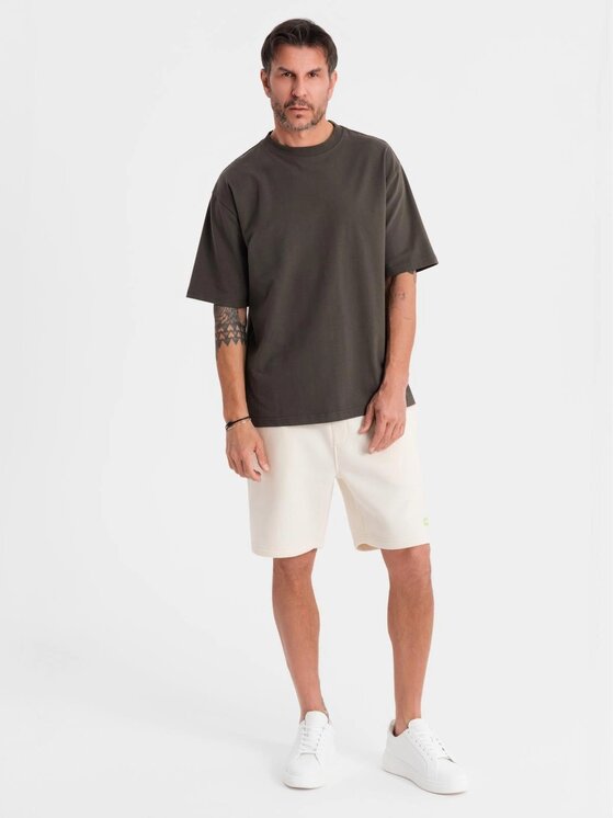 Ombre Ombre Szorty materiałowe OU-SRBC-0101 Écru Loose Fit