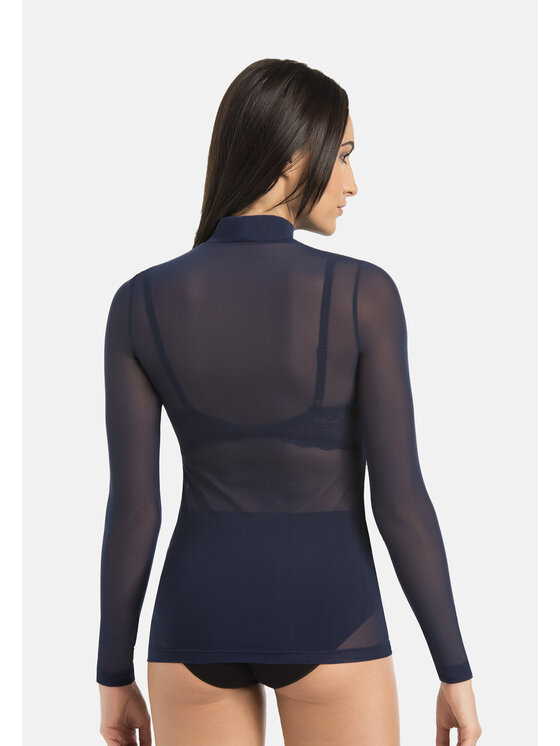 Teyli Teyli Bluzka damski z siateczki Glamour Niebieski Standard Fit