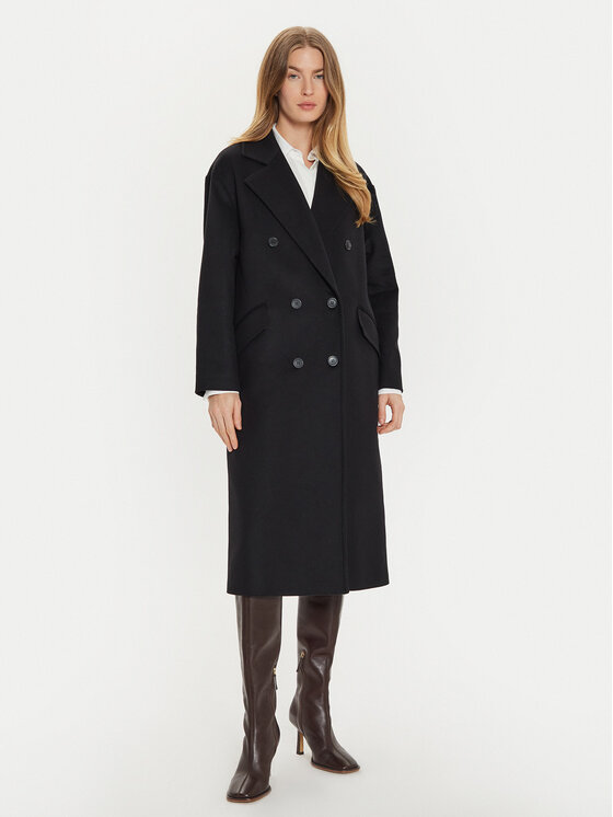 TWINSET TWINSET Vlněný kabát 242TT2203 Černá Loose Fit