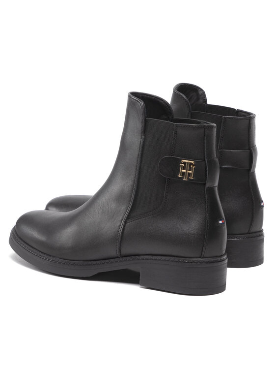 Tommy Hilfiger Tommy Hilfiger Členková obuv s elastickým prvkom Th Leather Flat Boot FW0FW06749 Čierna