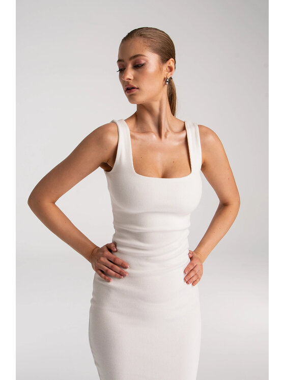 Nudyess Nudyess Úpletové šaty Soho Midi z prążka Écru Fitted Fit