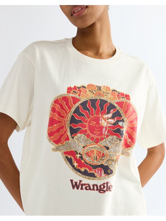 Wrangler Wrangler T-Shirt GIRLFRIEND TEE Biały Relaxed Fit