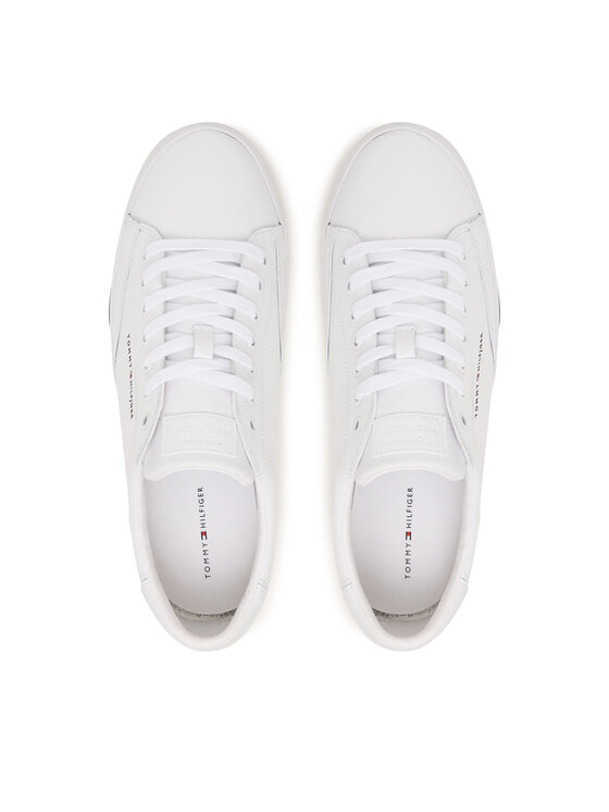 Tommy Hilfiger Tommy Hilfiger Sneakersy Signature Midsole Lace-Up Trainers With Leather FM0FM05814 Biały