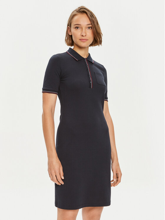 Tommy Hilfiger Tommy Hilfiger Kasdieninė suknelė Slim RWb Tipping Polo 1/2SLV DRS WW0WW42114 Tamsiai mėlyna Slim Fit