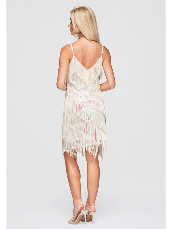 Ombre Ombre Sukienka wieczorowa LA-OM-DLR404 Kremowy Loose Fit
