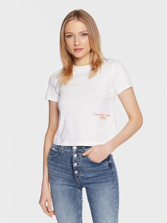 Calvin Klein Jeans Tricou J20J221047 Alb Regular Fit