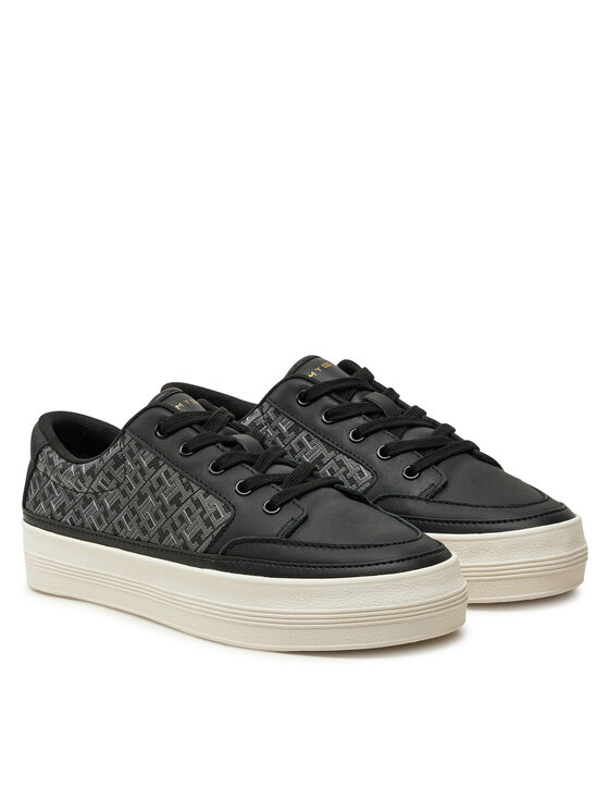 Tommy Hilfiger Tommy Hilfiger Laisvalaikio batai Vulc Leather Sneaker Monogram FW0FW08331 Juoda