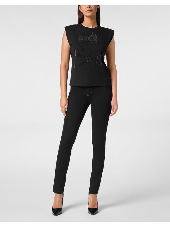 PHILIPP PLEIN PHILIPP PLEIN Tank top 11621 Czarny Skin Tight Fit