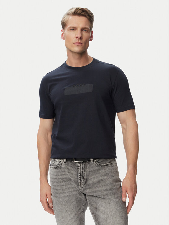 BOSS Tricou Logo Tape 50566606 Bleumarin Regular Fit