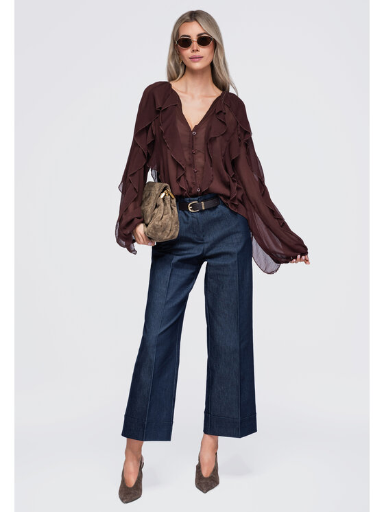Ombre Ombre Bluzka OW-TS-E0092 Brązowy Relaxed Fit