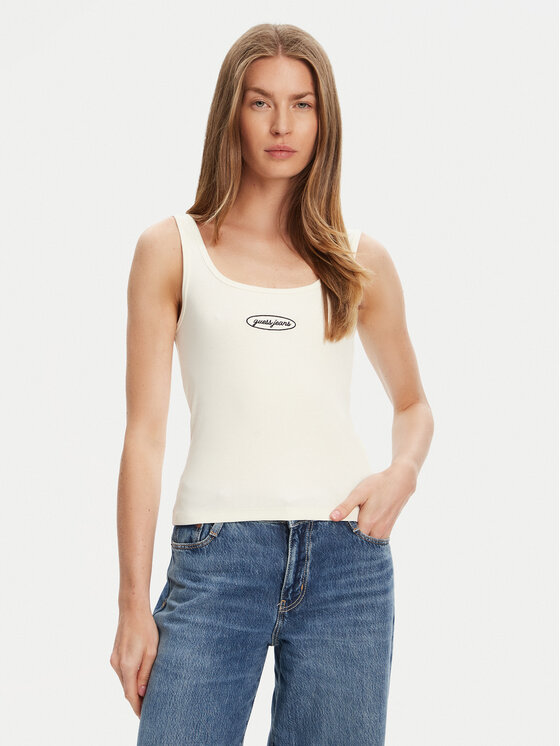 Guess Jeans Guess Jeans Felső W5YP35 KA0H1 Ekru Regular Fit