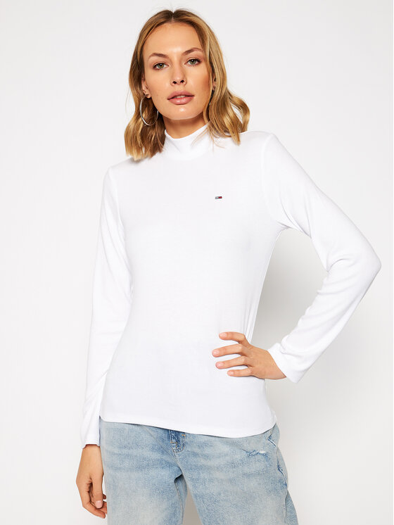 Tommy Jeans Golf Tjw Rib Mock Neck DW0DW09105 Biały Slim Fit • Modivo.pl