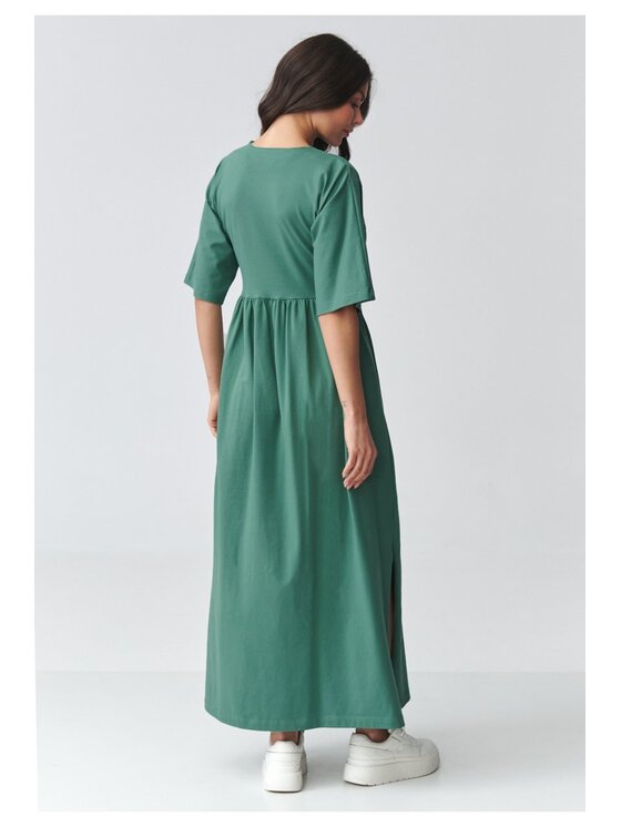Makadamia Makadamia Sukienka codzienna M933 Zielony Loose Fit
