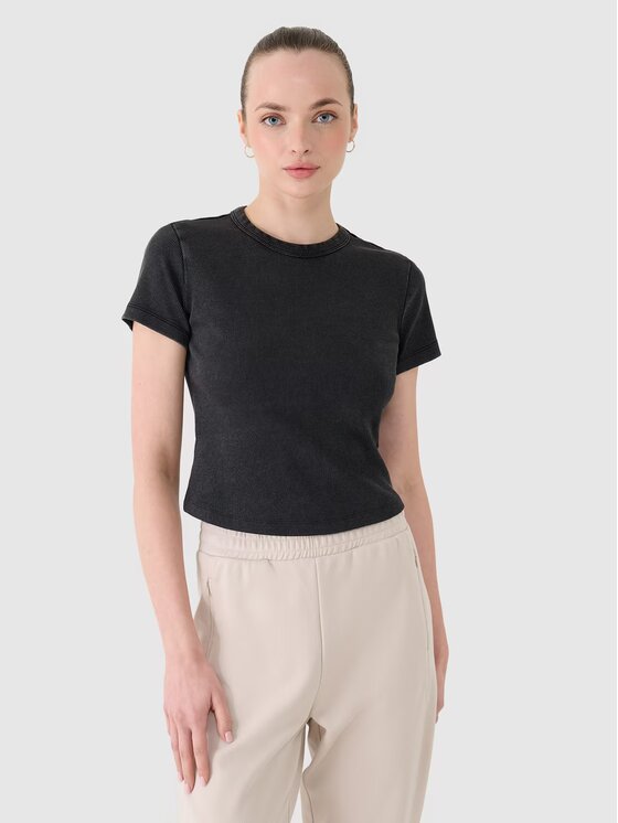 4F 4F Tričko 4FRSS25TTSHF2696-20S Čierna Slim Fit