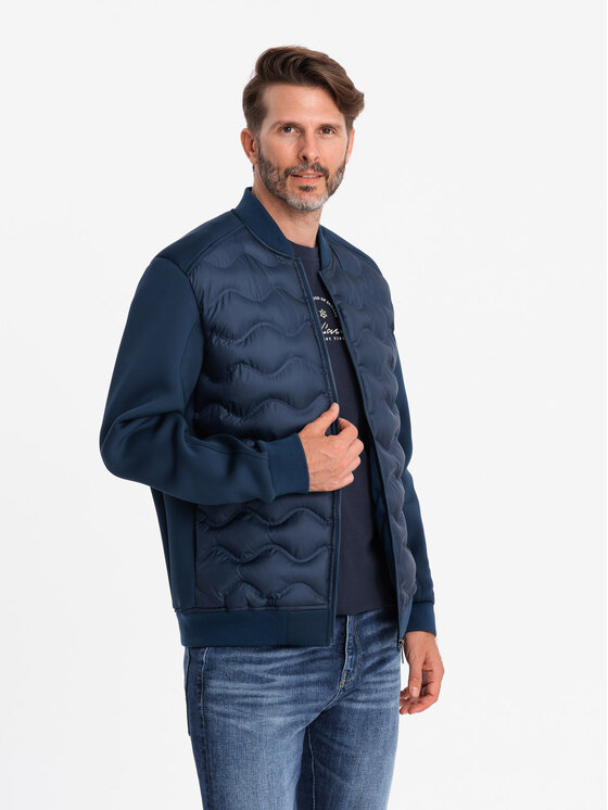 Ombre Ombre Kurtka bomber OM-JALP-0141 Granatowy Regular Fit