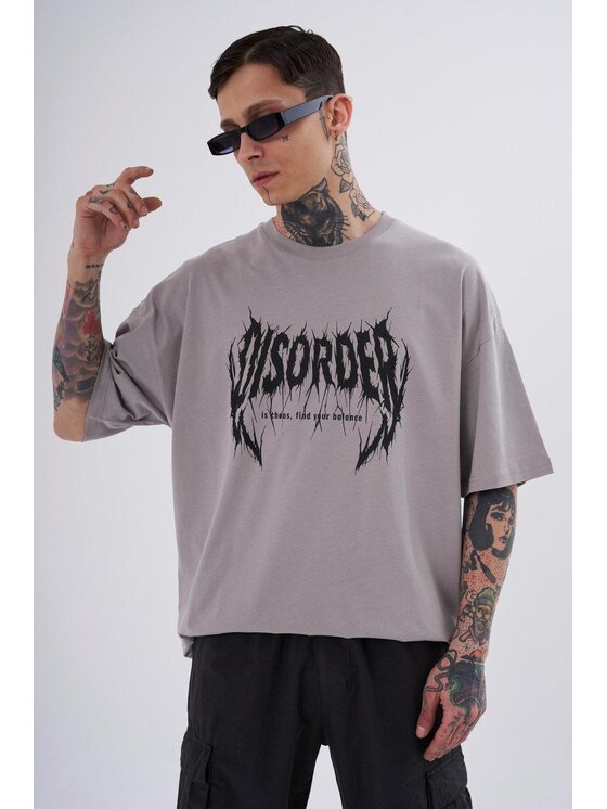 MyStars MyStars T-Shirt Koszulka Z Krótkim Rękawem Oversize Męska Szara Machinist Disorder L Szary Oversize