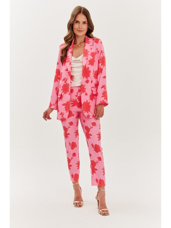 NAOKO NAOKO Kalhoty z materiálu More Amore Růžová Regular Fit