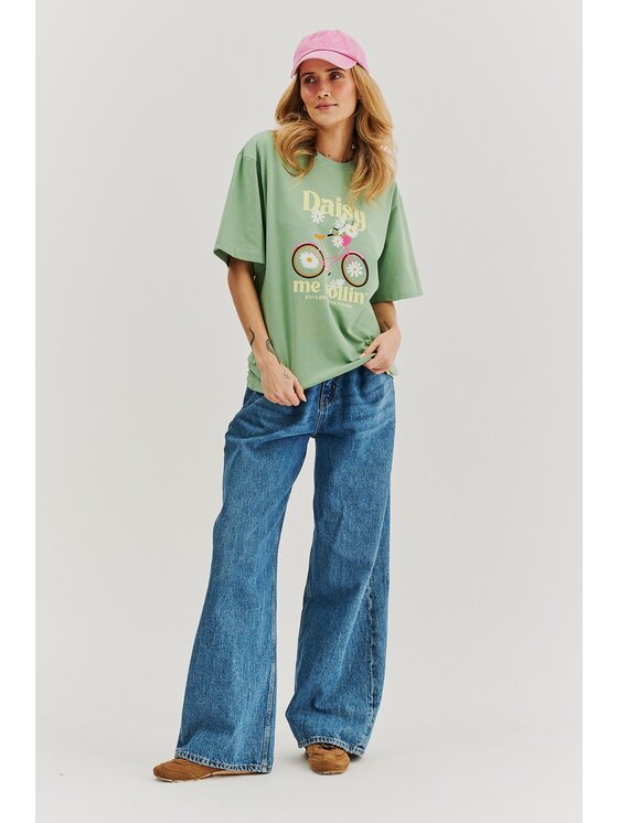 NAOKO NAOKO T-Shirt Daisy Me Rollin' Zelená Regular Fit