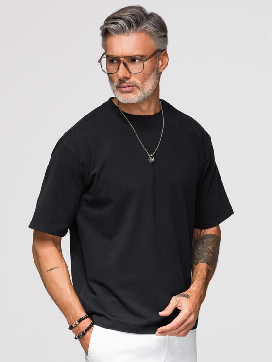 Ombre Ombre T-Shirt OM-TSCT-0279 Czarny Loose Fit