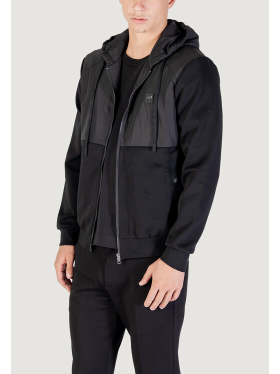 Antony Morato Antony Morato Felpa REGULAR FIT WITH TECHNO FABRIC AS CONTRAST AND LOGOED PATCH Nero Regular Fit