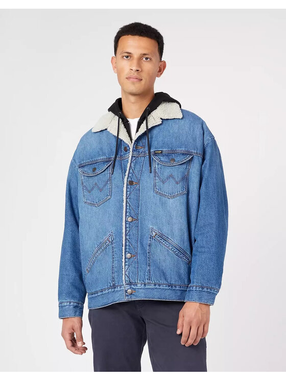 Wrangler Wrangler Kurtka jeansowa Oversized Sherpa Niebieski Oversize
