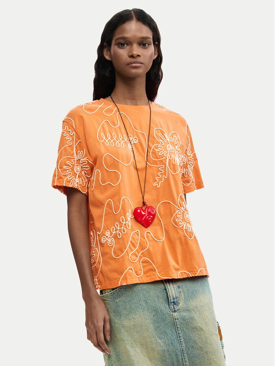 Desigual Tricou Genova 26SWTK48 Portocaliu Regular Fit
