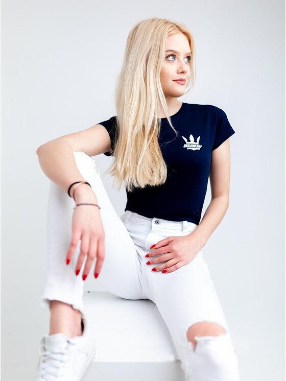 Jigga Wear Jigga Wear T-Shirt Koszulka Z Krótkim Rękawem Damska Granatowa / Biała Jigga Wear Classic Logo M Granatowy Regular Fit