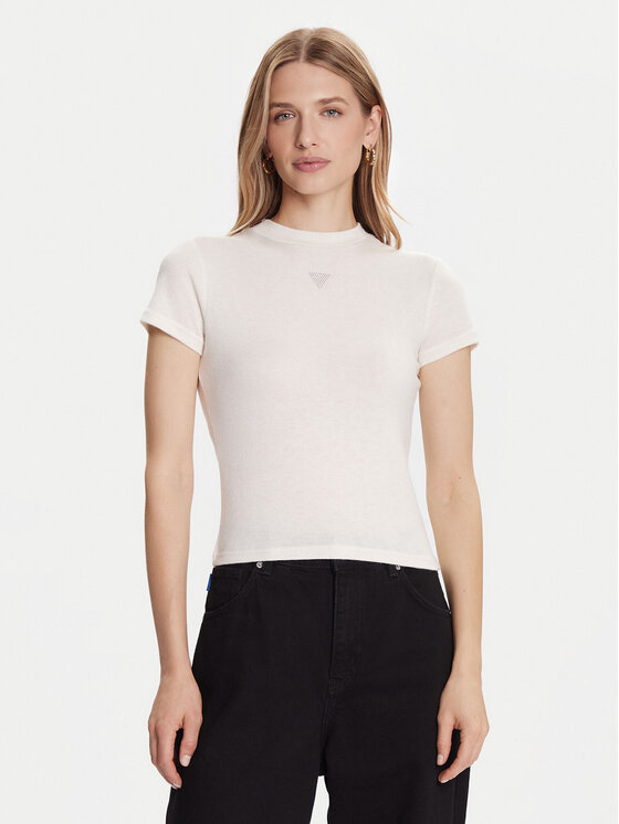 Guess Guess Tricou W5BP07 KCGM2 Écru Slim Fit