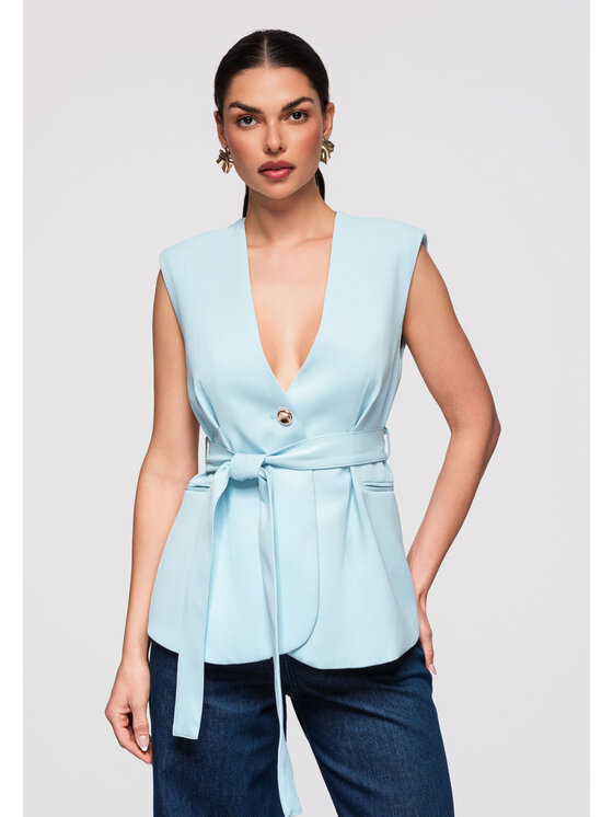 Ombre Ombre Kamizelka OW-VE-E0001 Niebieski Slim Fit