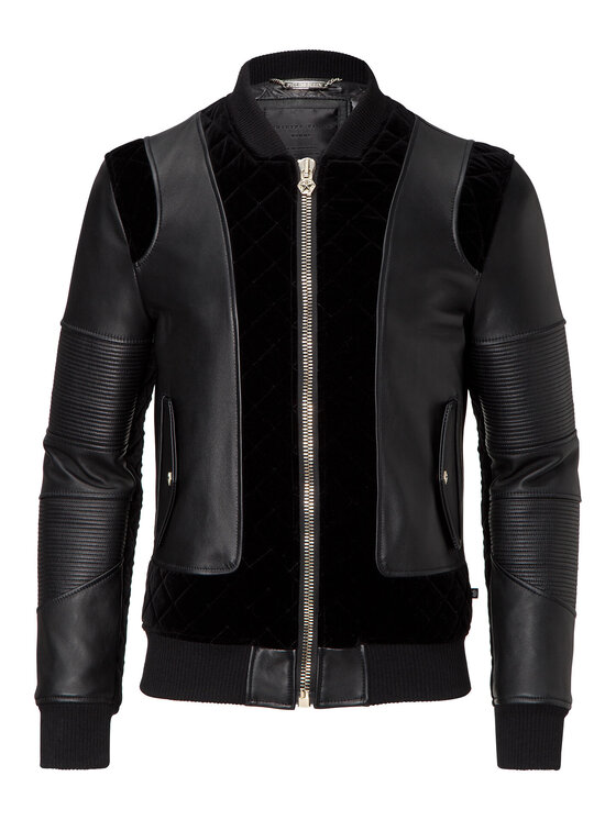 PHILIPP PLEIN PHILIPP PLEIN Kožená bunda 30798 Čierna Regular Fit
