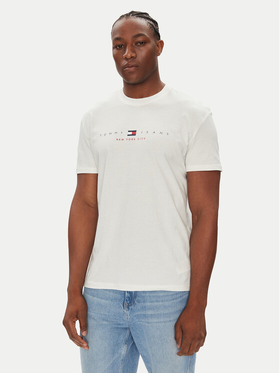 Tommy Jeans Męski T-Shirt, rozmiar XXL, Biały, Flag Linear DM0DM21911