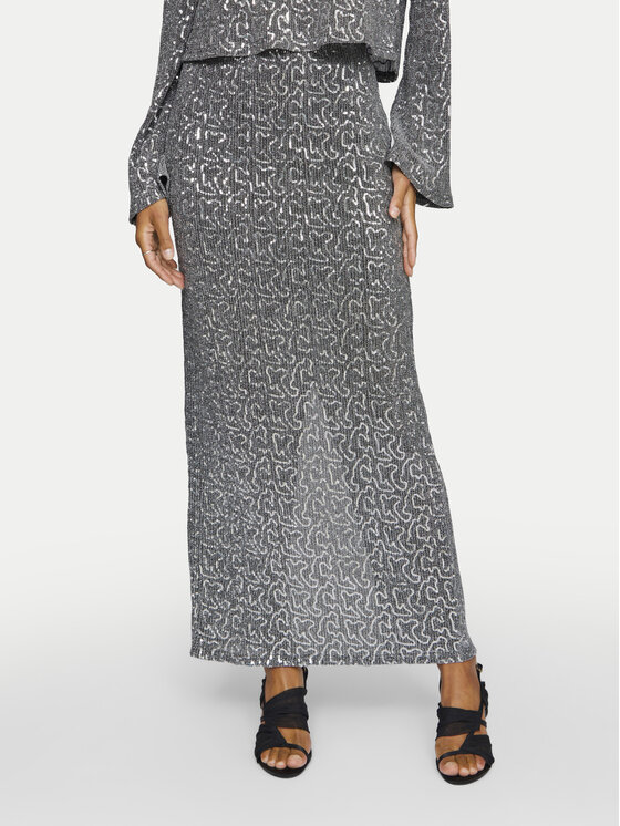 Vila Vila Maxi suknja Sanadu 14101820 Srebrna Regular Fit