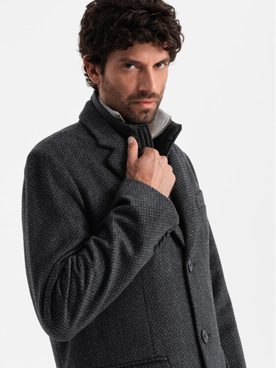 Ombre Ombre Płaszcz OM-COWC-0121 Szary Regular Fit