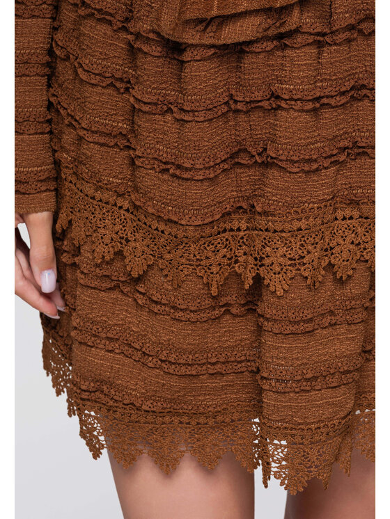 Ombre Ombre Spódnica mini OW-GL-E0015 Brązowy jasny Slim Fit