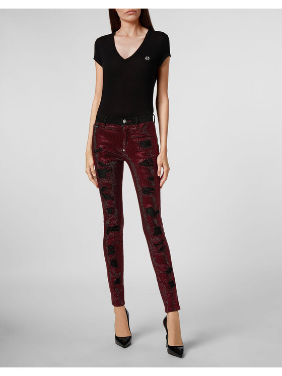 PHILIPP PLEIN PHILIPP PLEIN Džínsy 23889 Bordová Slim Fit