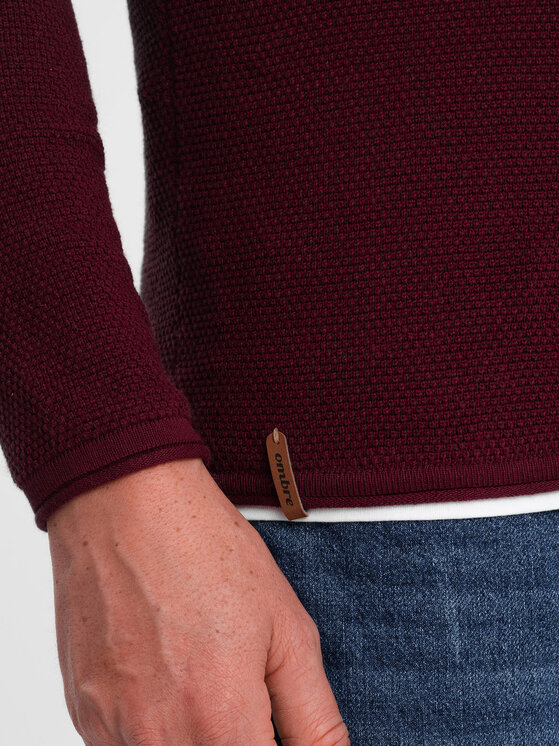 Ombre Ombre Sweter OM-SWSW-0103 Bordowy Classic Fit