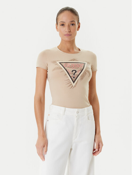 Guess Guess T-Shirt W5YI13 J1314 Beżowy Regular Fit