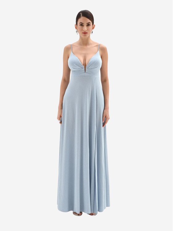 Rinascimento Rinascimento Abito da sera Abito lungo donna in jersey lurex Azzurro chiaro Regular Fit