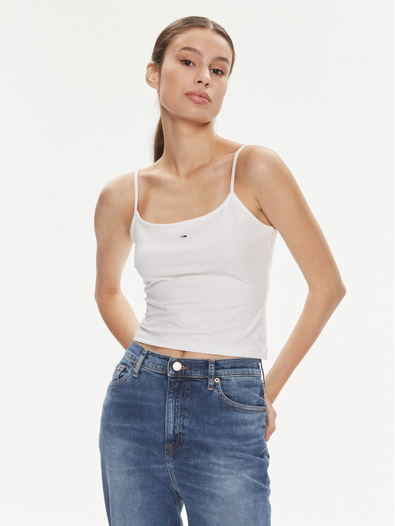 Tommy Jeans Top Essential DW0DW17381 Biela Slim Fit