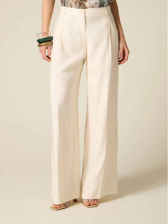 Oltre Oltre Spodnie materiałowe P009R008933N021 Biały Baggy Fit