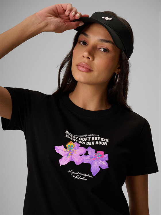 4F 4F T-Shirt TROPIC ORCHID Czarny Regular Fit