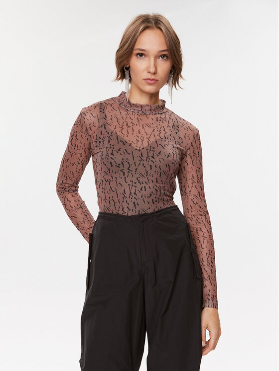 Vila Vila Blūze 14088372 Brūns Slim Fit