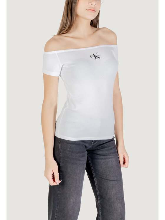 Calvin Klein Jeans Calvin Klein Jeans T-shirt MONOGRAM OFF SHOULDE Bianco Casual Fit